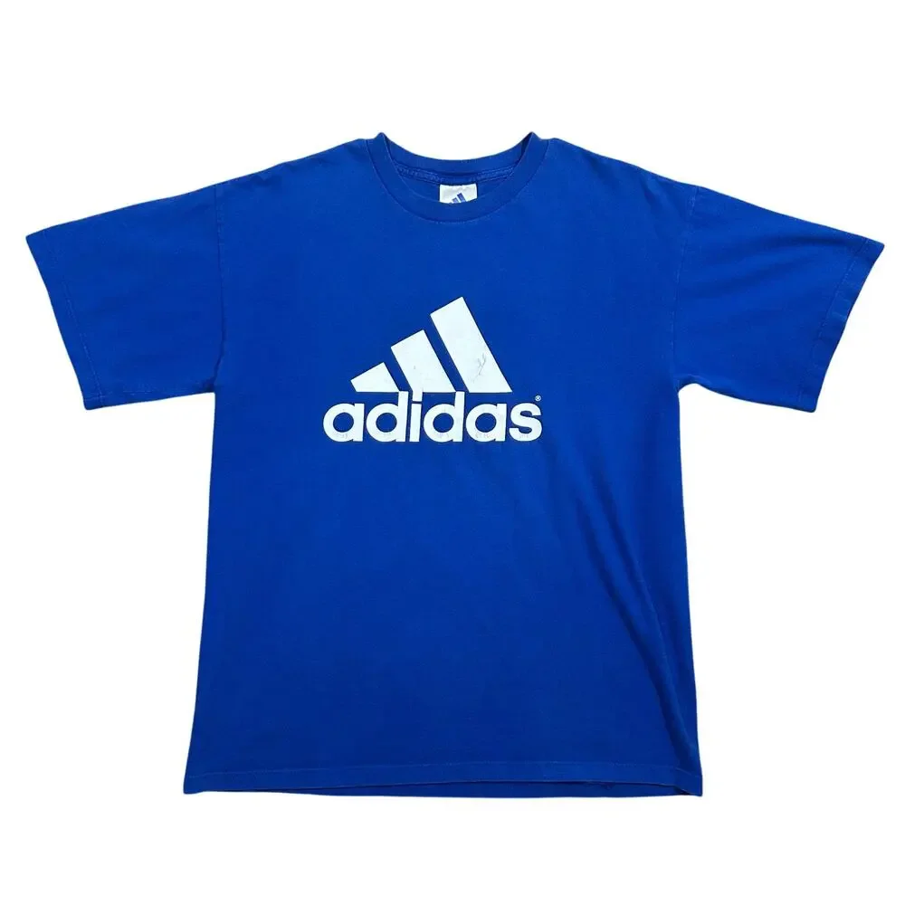 Vintage Y2K Adidas Big Logo T-Shirt Men’s Medium Blue Hip Hop Skate Tee